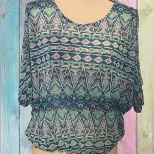 Dots Teal Green Cold Shoulder Semi Sheer Top